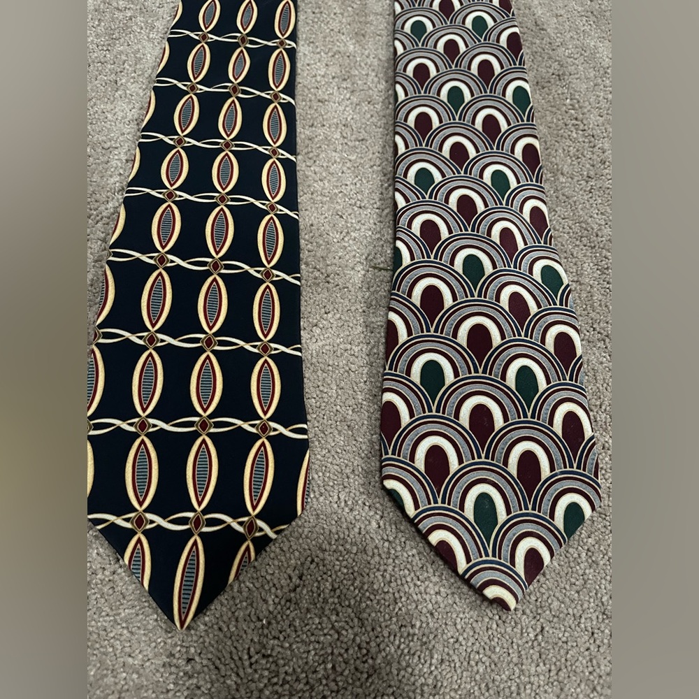 Bill Blass Geometric Patterned Ties - Black and Burgundy